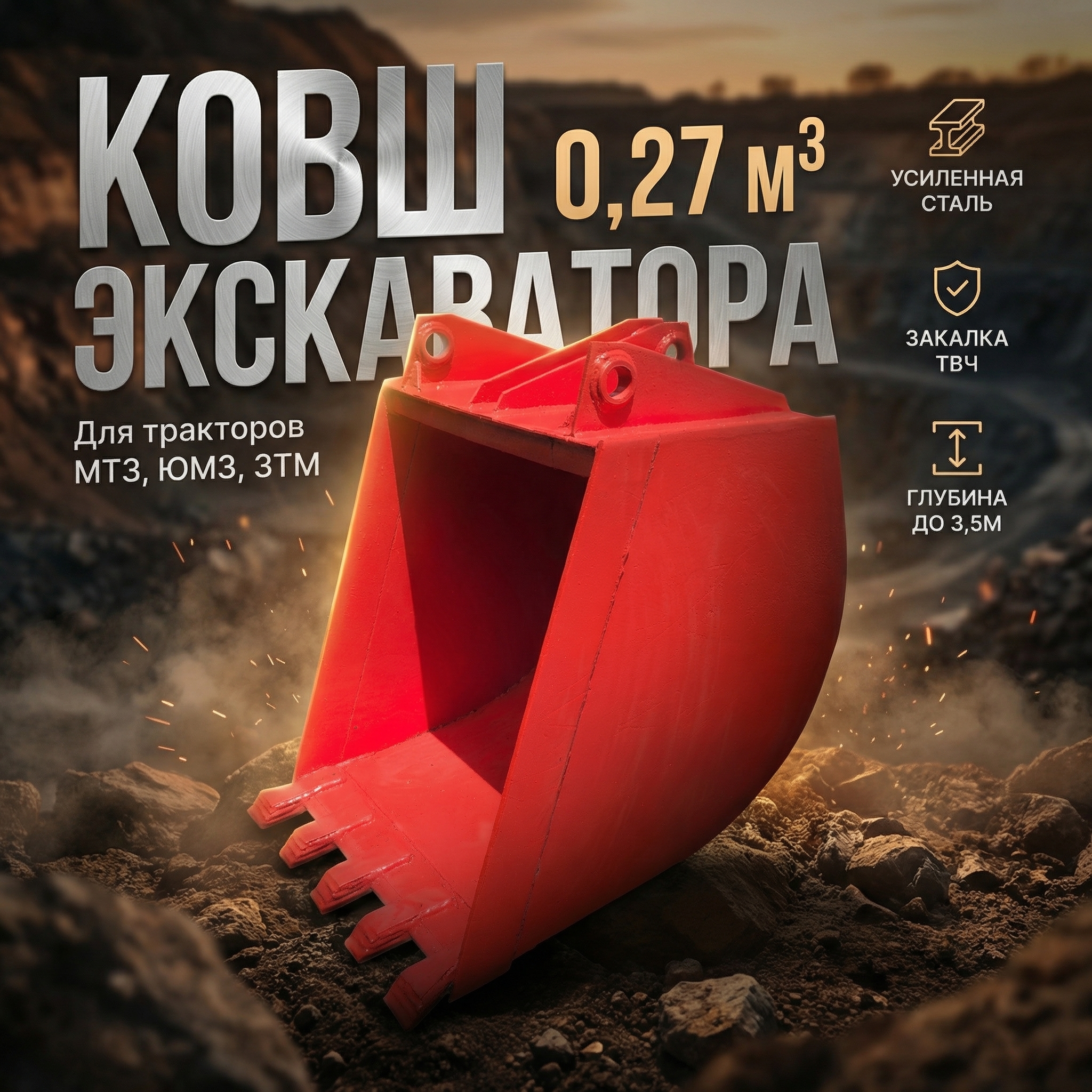 Экскаваторный ковш 0,27 м³ для ПЭФ-1БМ ПЭ1.07.000 для грейферного погрузчика ПЭ-Ф-1БМ, ПЭФ
